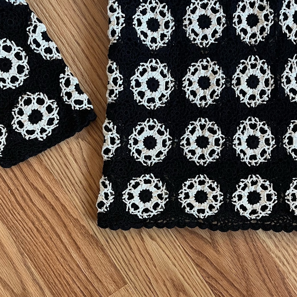 Mod Vintage Handmade Crochet Cardigan Sweater, Black and White - Picture 3 of 7